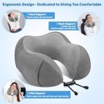 CloudBliss Travel Pillow Premium Memory Foam, Comfortable & Supportive Neck Pillow, Neck Pillows for Sleeping Travel, Airplane Pillow for Sleeping Airplane, Car, Office and Home（Black & Dark Grey）
