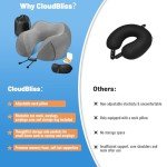CloudBliss Travel Pillow Premium Memory Foam, Comfortable & Supportive Neck Pillow, Neck Pillows for Sleeping Travel, Airplane Pillow for Sleeping Airplane, Car, Office and Home（Black & Dark Grey）