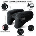 Sunany Neck Pillow for Travel Inflatable Airplane Pillow Comfortably Supports Head, Neck and Chin, Inflatable Travel Pillow with Soft Velour Cover and Portable Drawstring Bag (Black)