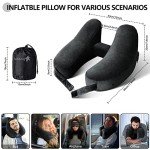 Sunany Neck Pillow for Travel Inflatable Airplane Pillow Comfortably Supports Head, Neck and Chin, Inflatable Travel Pillow with Soft Velour Cover and Portable Drawstring Bag (Black)