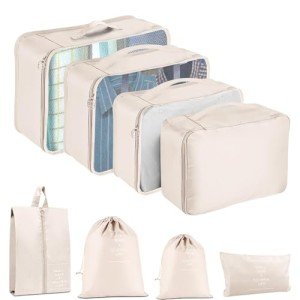 YEEYAA Packing Cubes for Travel - 8 Set Luggage Organizer Bags for Family, Mesh Breathable Travel Packing Cubes for Suitcases Durable Travel Essentials Bags Set