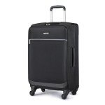 Amazon Basics Luggage, 25" Medium Checked Softside Suitcase With Wheels, With Four 360-Degree Multi-directional Spinner Wheels, Expandable Space, Zippered Pocket and Straps, Telescopic Handle, Black
