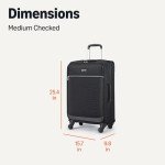 Amazon Basics Luggage, 25" Medium Checked Softside Suitcase With Wheels, With Four 360-Degree Multi-directional Spinner Wheels, Expandable Space, Zippered Pocket and Straps, Telescopic Handle, Black