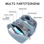 BOYATU Travel Makeup Bags Cosmetic Organizer Bag: 3-Set Large Capacity Make up Bag - PU Leather Toiletry Bags for Women - Wide Open Portable Pouch with Divider & Handle (01-Light Blue)