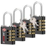 Forge Dual-Opening: Key or Combination Access Lock, TSA Approved Locks for Luggage, Pelican case, Travel, Gym, School, Stainless Steel Shackle. (Black, 4 Pk)