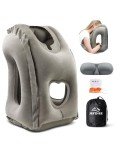 JefDiee Inflatable Travel Pillow, Airplane Neck Pillow Comfortably Supports Head and Chin for Airplanes, Trains, Cars Office Napping on The Tray Table (Grey)