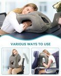 JefDiee Inflatable Travel Pillow, Airplane Neck Pillow Comfortably Supports Head and Chin for Airplanes, Trains, Cars Office Napping on The Tray Table (Grey)