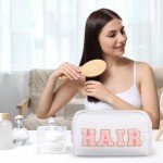 Remerry 4 Pcs Travel Toiletry Bags for Women Nylon Makeup Bag Organizer Cosmetic Chenille Letter Pouch Zipper Preppy Waterproof Hair Pouch Christmas Gift (Light Brown, Beige, Light Pink, White)