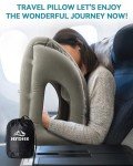 JefDiee Inflatable Travel Pillow, Airplane Neck Pillow Comfortably Supports Head and Chin for Airplanes, Trains, Cars Office Napping on The Tray Table (Grey)