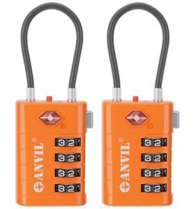 ANVIL 4 Digit Luggage Locks, TSA Locks for Luggage, Advanced TSA008 core, Alert Indicator for Your Travel Lock, Suitcase Lock. (2, Orange)
