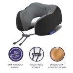 napfun Neck Pillow for Traveling, Upgraded Travel Neck Pillow for Airplane 100% Pure Memory Foam Travel Pillow for Flight Headrest Sleep, Portable Plane Accessories, Striped Black
