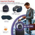 napfun Neck Pillow for Traveling, Upgraded Travel Neck Pillow for Airplane 100% Pure Memory Foam Travel Pillow for Flight Headrest Sleep, Portable Plane Accessories, Striped Black