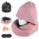 Vzpeun Travel Pillow - Hooded Neck Pillow Airplane, Memory Foam Pillow for Plane, Office, Cars Sleeping, Long Flight Must Haves, Road Trip Essentials Accessories for Adults (Red)