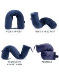 Brookstone Free Form Travel Pillow - Lightweight Flexible Memory Foam Travel Neck Pillow for Sleeping, Car, Airplane & Travel Support, Blue