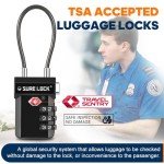 SURE LOCK TSA Approved 3-Digit Combination Luggage Locks – Open Alert Indicator, Re-settable Code with Zinc Alloy Body, Easy-Read Dials for Suitcase, Backpack, Gym Locker & Toolbox(Black 1 Pack)