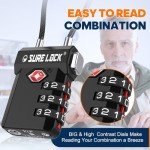 SURE LOCK TSA Approved 3-Digit Combination Luggage Locks – Open Alert Indicator, Re-settable Code with Zinc Alloy Body, Easy-Read Dials for Suitcase, Backpack, Gym Locker & Toolbox(Black 1 Pack)