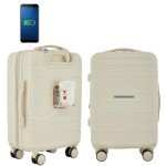 French Connection St. Martin Carry-On Luggage with Cup Holder/USB Ports, Whitecap Gray, 15.4 x 9 x 22 inches