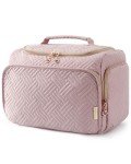 BAGSMART Travel Toiletry Bag, Large Wide-open Travel Bag for Toiletries, Makeup Cosmetic Travel Bag with Handle, Pink-M
