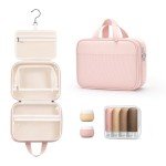 Lotour Travel Toiletry Bag for Women with Travel Size Silicone Containers Set, Hanging Toiletry Bag for toiletries, Cosmetic Bag Travel Organizer (Pink)