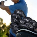 Craftsman Golf Magnetic Closure Black Leather Iron Headcover Covers Set 10pcs with No. on Both Sides for Left and Right Golfer