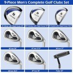 Tangkula 9 Pieces Men's Complete Golf Club Set Right Handed, Includes 460cc Alloy Driver & #3 Fairway Wood & #4 Hybrid & # 6 & #7 & #8 & #9 & #P Irons, Putter & 3 Head Covers