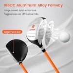 Tangkula Junior Golf Club Set for Children Right Hand, Includes #3 Fairway Wood & #7/#9 Irons, Putter, Head Cover & Rain Hood, Golf Stand Bag, Perfect for Children, Kids