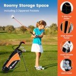 Tangkula Junior Golf Club Set for Children Right Hand, Includes #3 Fairway Wood & #7/#9 Irons, Putter, Head Cover & Rain Hood, Golf Stand Bag, Perfect for Children, Kids