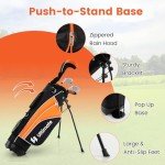 Tangkula Junior Golf Club Set for Children Right Hand, Includes #3 Fairway Wood & #7/#9 Irons, Putter, Head Cover & Rain Hood, Golf Stand Bag, Perfect for Children, Kids