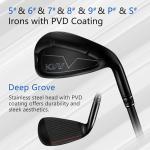 KVV Ultra Lightweight Club Set with Graphite Shafts, Titanium Driver, 11-Piece PVD Coated Clubs, 5-S# Irons, Right-Handed for Men No Golf Bag Included