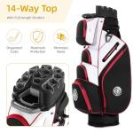 Shopsource Golf Bag, 14 Way Top Golf Cart Bag with Full-Length Dividers, Cart Golf Bag for Men Women, Golf Club Bags with Ergonomic Padded Strap, Zippered Pockets, Rain Hood Black Red and White