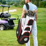 Shopsource Golf Bag, 14 Way Top Golf Cart Bag with Full-Length Dividers, Cart Golf Bag for Men Women, Golf Club Bags with Ergonomic Padded Strap, Zippered Pockets, Rain Hood Black Red and White