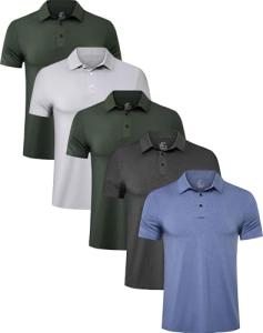 TELALEO 5 Pack Mens Polo Shirts Quick Dry Short Sleeve Golf T Shirt Performance Moisture Wicking Casual Workout SetF XL