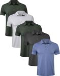 TELALEO 5 Pack Mens Polo Shirts Quick Dry Short Sleeve Golf T Shirt Performance Moisture Wicking Casual Workout SetF XL