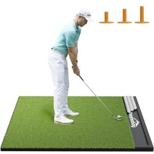 Integrated 5x4ft Golf Mat with Ball Tray, Thickening Golf Mats Practice Outdoor & Indoor, Artificial Turf Mat with 3 Tee for Hitting, Driving, Chipping, Swing (‎5x4 feet Large Sized)
