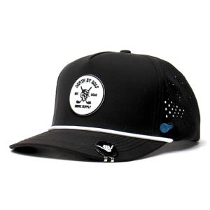 BRIMZ Golf Performance Hat - Breathable Sweat & Water Resistant Golfing Snapback Cap with Tee Holder & Magnetic Ball Marker (Black)