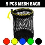 JKL 5 Pack Small Golf Ball Bags, Golf Mesh Bags,Sports Net, Round Storag,little nylon mesh bag,Colorful Drawstring mesh Bags for accessories（Red Yellow Blue Green Black）
