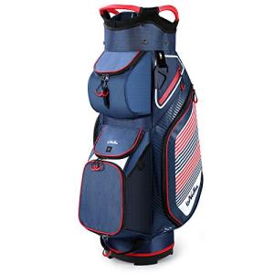Golf Cart Bag with 14 Way Organizer Divider Top, Lightweight Golf Bags for Man Woman with Cooler Pouch, Backpack Strap (Blue/Red)