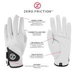 Zero Friction Male Men's Cabretta Elite Golf Glove 2 Pack, Free Tee Pack White & White, Universal Fit (GL72007)