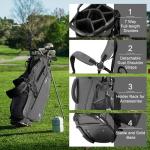 KVV Lightweight Golf Stand Bag with 7 Way Full-Length Dividers, 5 Zippered Pockets, Automatically Adjustable Dual Straps，Elegant Design（Charcoal）