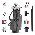 KVV Lightweight Golf Stand Bag with 7 Way Full-Length Dividers, 5 Zippered Pockets, Automatically Adjustable Dual Straps，Elegant Design（Charcoal）