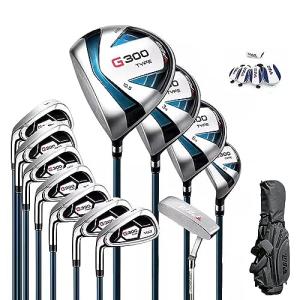 PGM Men's G300 Complete Golf Club Set - Titanium #1 Driver, Draw-Biased Hybrid, High-Strength Iron Set, High Forgiveness Putter, with Stand Bag (Left-Handed, 12Pcs Clubs-Regular)