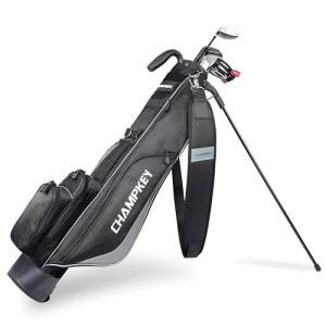 CHAMPKEY Premium Sunday Bag with Stand and Strap - Professional Pitch and Putt Lightweight Golf Bag for The Driving Range, Par 3 and Executive Courses (Black)