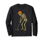 Skeleton Golf Halloween Golfer Golf Player Funny Men Dad Long Sleeve T-Shirt