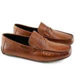 MJNY Mens Casual Comfortable Genuine Leather Lightweight Driving Moccasins Classic Fashion Penny Loafer Slip On Breathable Driving Loafer Cognac Grainy 9.5