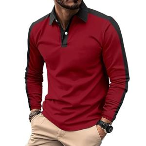 PEVOSU Mens Long Sleeve Polo Shirts Casual Cotton Polo T Shirt with Pocket Classic Button Collared Golf Shirt