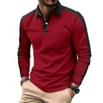 PEVOSU Mens Long Sleeve Polo Shirts Casual Cotton Polo T Shirt with Pocket Classic Button Collared Golf Shirt