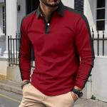 PEVOSU Mens Long Sleeve Polo Shirts Casual Cotton Polo T Shirt with Pocket Classic Button Collared Golf Shirt