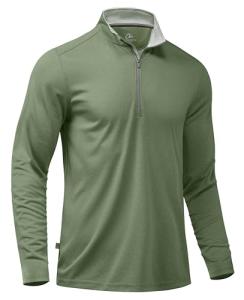 Obla Golf Quarter Zip Pullover for Men Mock Neck Sweatshirt Lightweight Sun Protection Men's Long Sleeve Golf Shirt (Olive Melange_XXL)