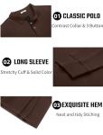 COOFANDY Men's Cotton Polo T-Shirts Long Sleeve Vintage Golf T-Shirts Business Casual Shirts Contrast Collar Tee Brown