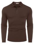 COOFANDY Men's Cotton Polo T-Shirts Long Sleeve Vintage Golf T-Shirts Business Casual Shirts Contrast Collar Tee Brown